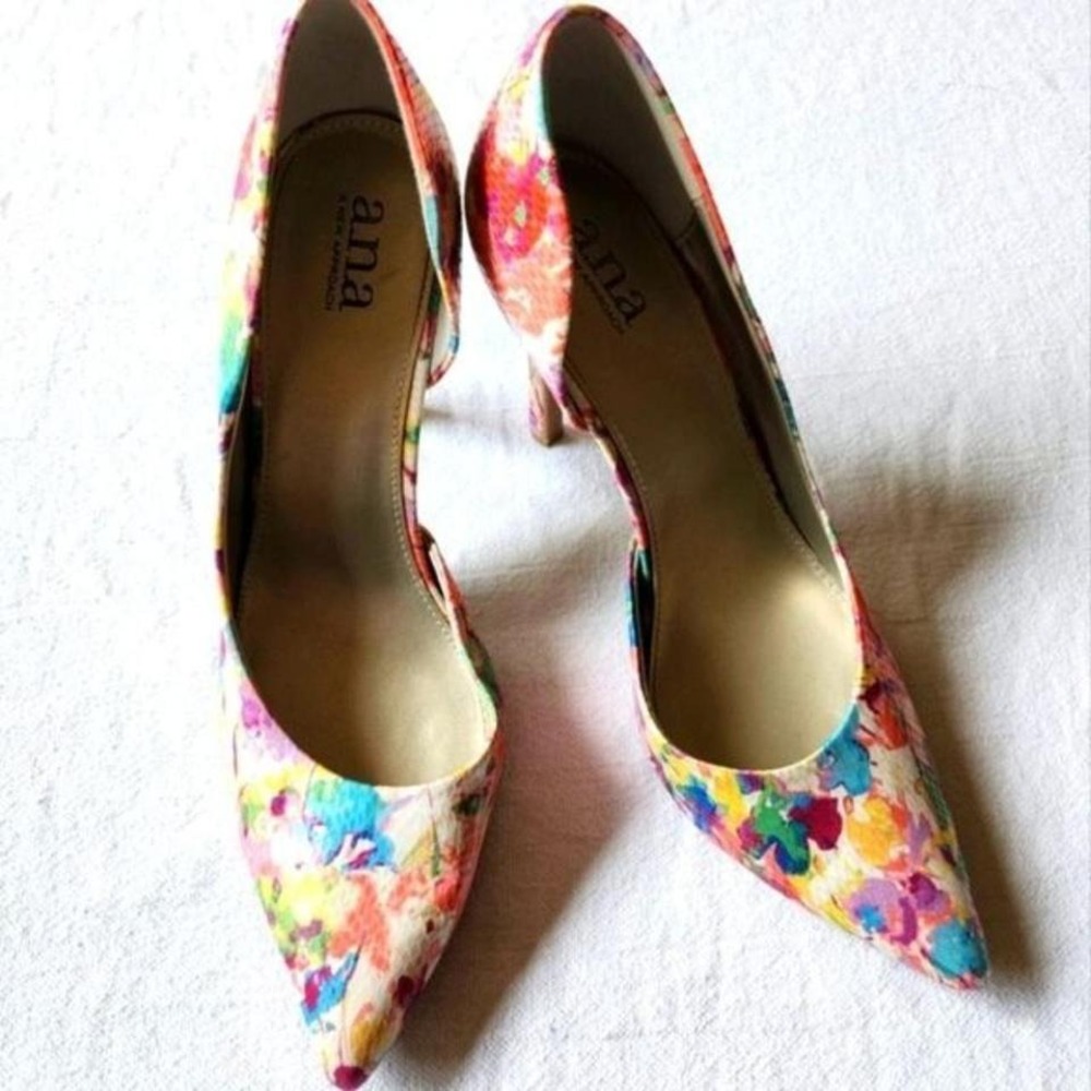 ana A New Approach Multi Color Floral Abstract Pointed Toe Stiletto Pumps 9M
